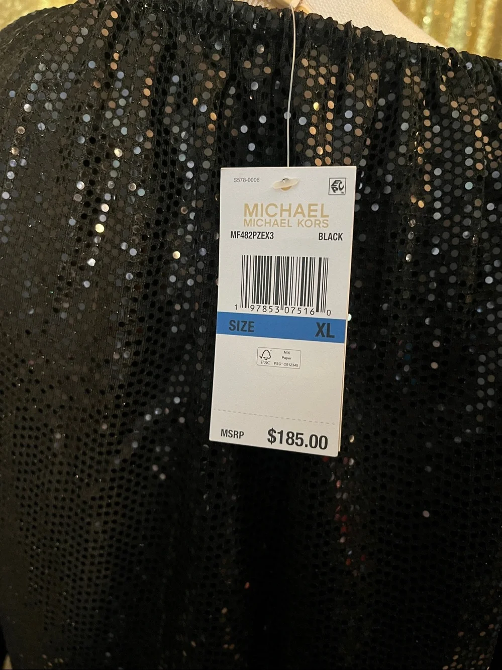 Michael Kors Black Long Sleeve Sequin Evening Dress